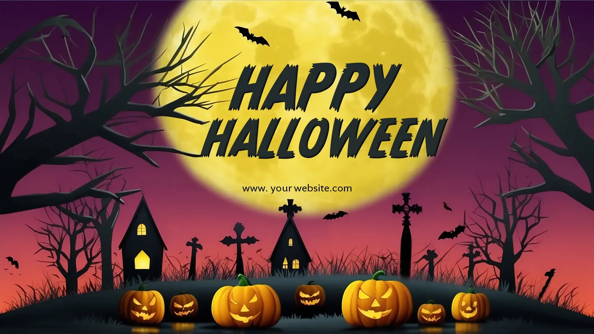 Happy Halloween Greeting Card with Scary Trees and Glowing Pumpkins image